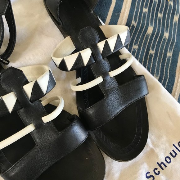 Proenza Schouler Graphic Sandals Leather Gladiator Ankle Strap Flat 37.5 - Picture 4 of 7